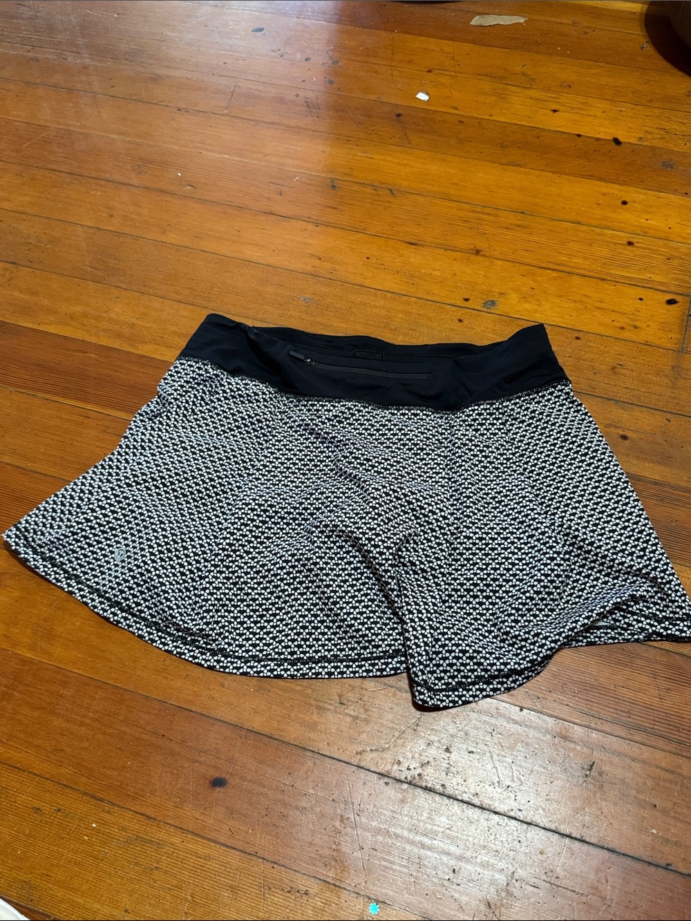 Black & White Patterned Athletic Skort with Black Waistband